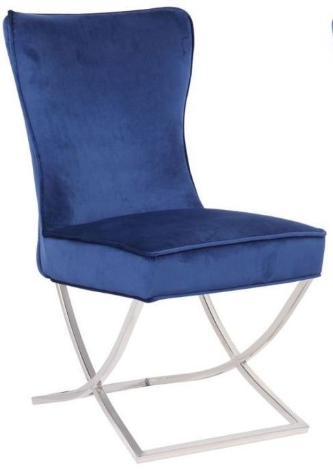 Hampton Royal Blue Fabric Dining Chair With Cross Chrome Legs Sold In Pairs