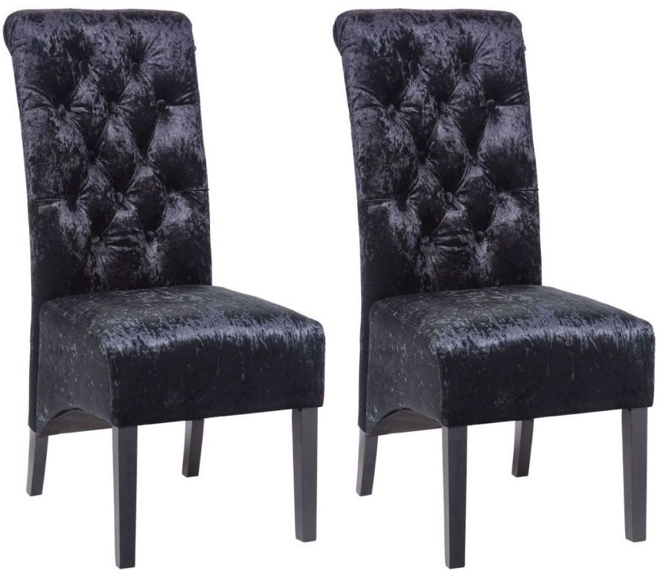 Liberty Black Crushed Velvet Dining Chair With Wooden Legs Pair