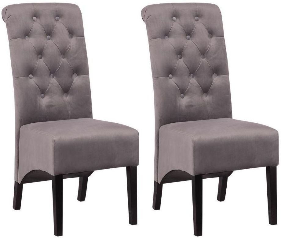 Liberty Dark Grey Plush Fabric Dining Chair With Wooden Legs Pair