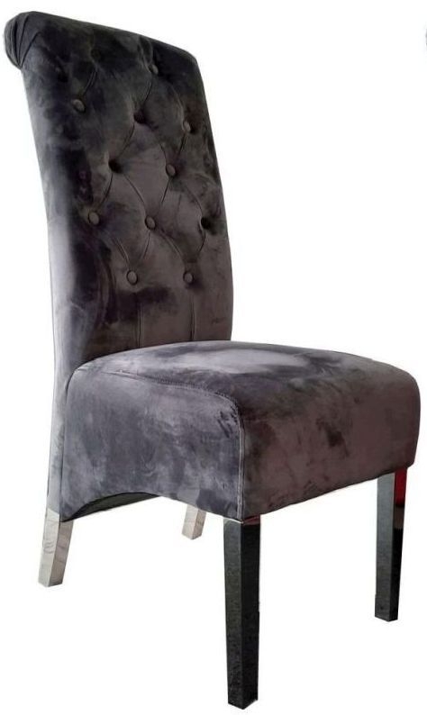 Liberty Dark Grey Fabric Lion Knockerback Dining Chair With Chrome Legs Sold In Pairs