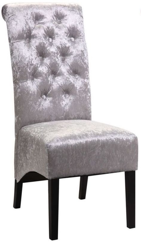 Liberty Silver Crushed Velvet Dining Chair With Black Wooden Legs Sold In Pairs