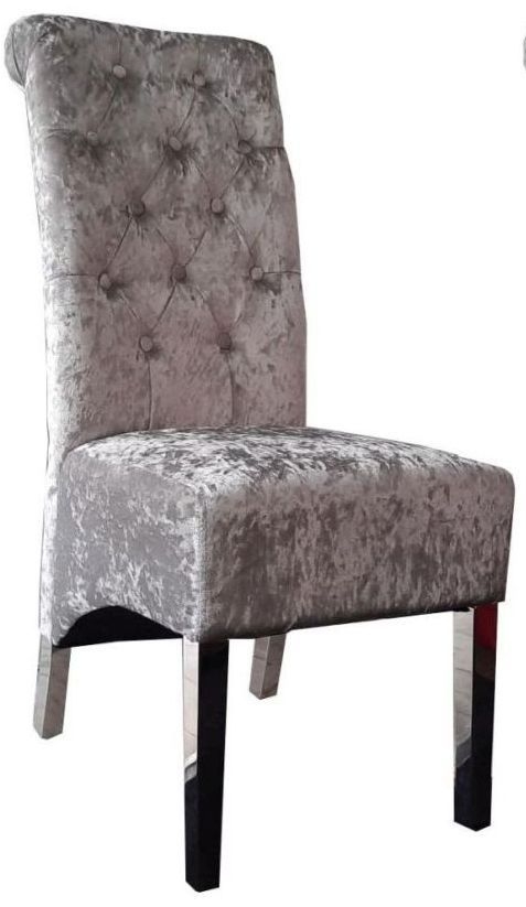 Liberty Silver Crushed Velvet Lion Knockerback Dining Chair With Chrome Legs Sold In Pairs