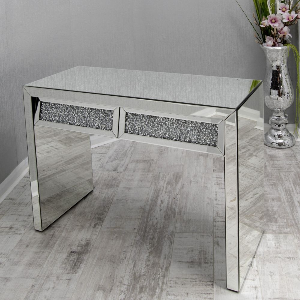 Lyden Crushed Diamond Mirrored Angled Console Table
