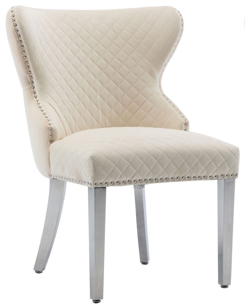 Madison Cream Fabric Lion Tufted Knockerback Dining Chair Sold In Pairs