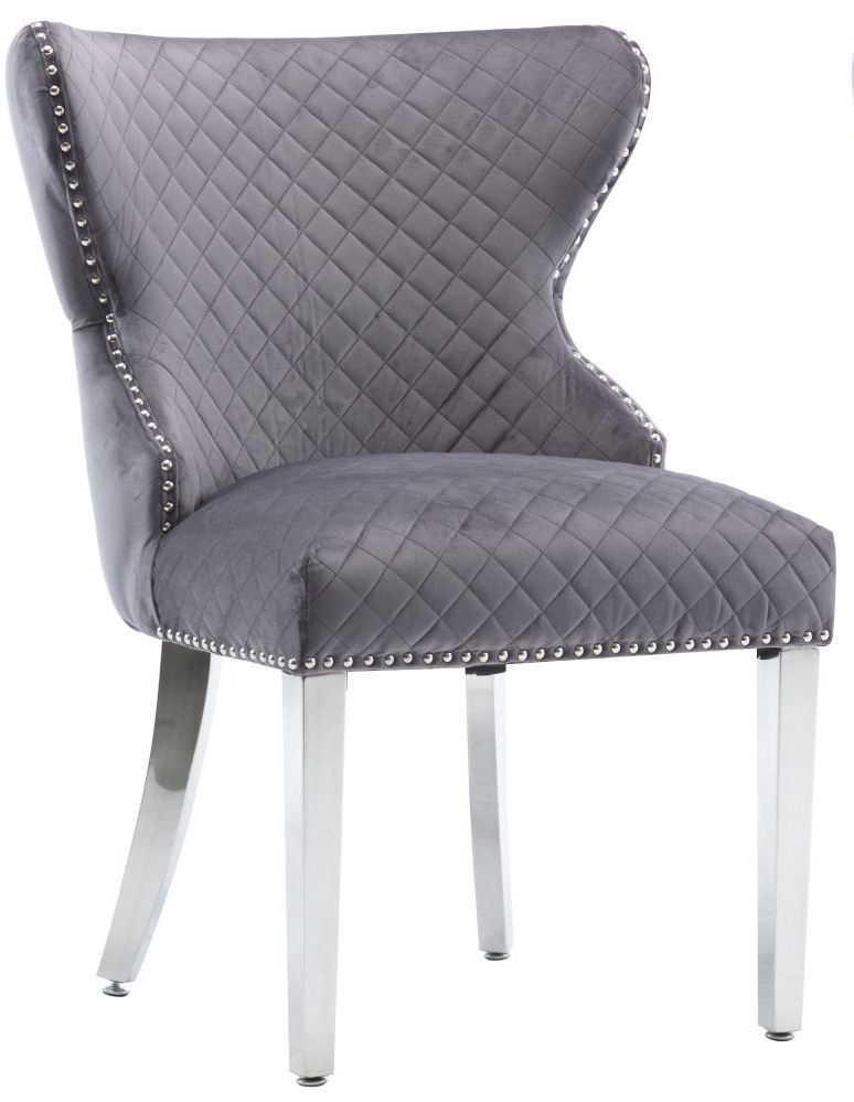 Madison Dark Grey Fabric Lion Tufted Knockerback Dining Chair Sold In Pairs