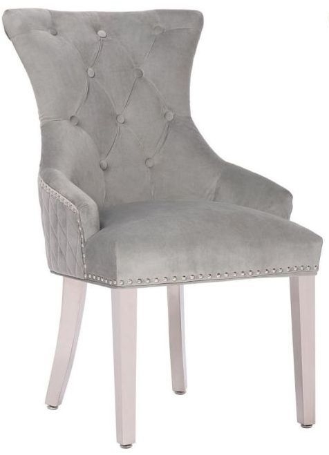 Madison Light Grey Velvet Lion Knockerback Dining Chair Sold In Pairs