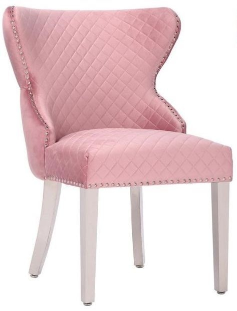 Madison Pink Fabric Lion Tufted Knockerback Dining Chair Sold In Pairs