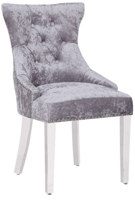 Madison Silver Velvet Knockerback Dining Chair With Chrome Legs Sold In Pairs
