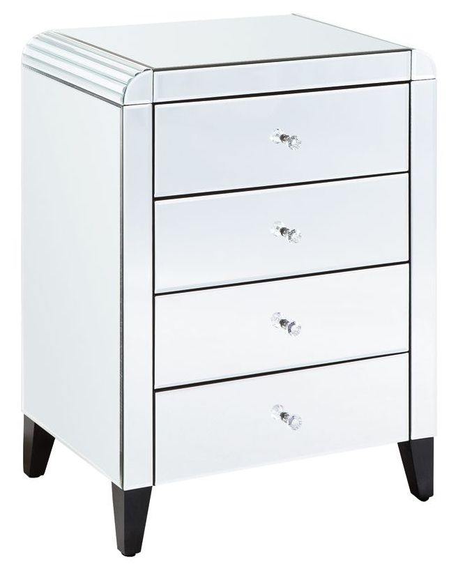 Novato Mirrored 4 Drawer Chest With Curved Edges