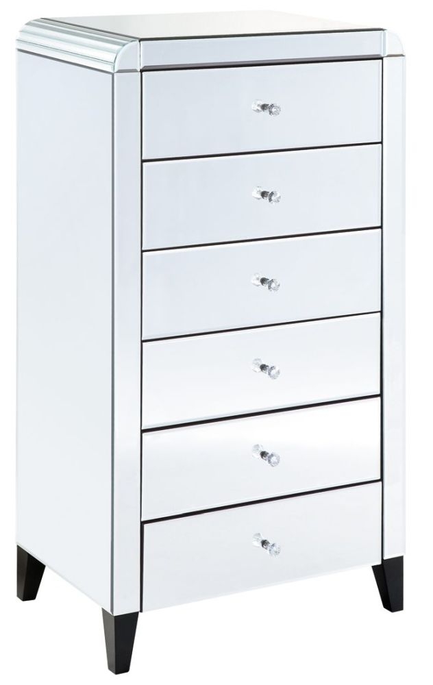 Novato Mirrored 6 Drawer Tallboy Chest With Curved Edges