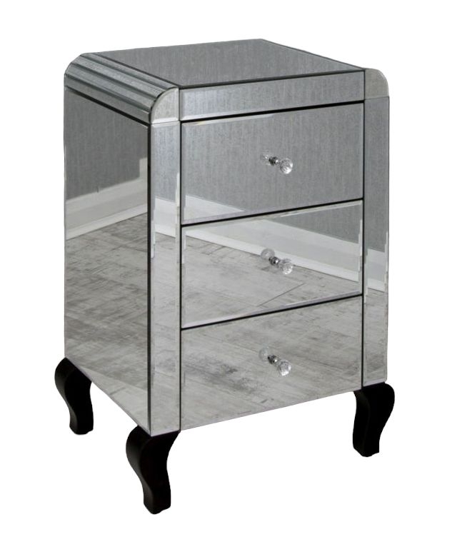 Novato Mirrored 3 Drawer Bedside Cabinet With Curved Edges