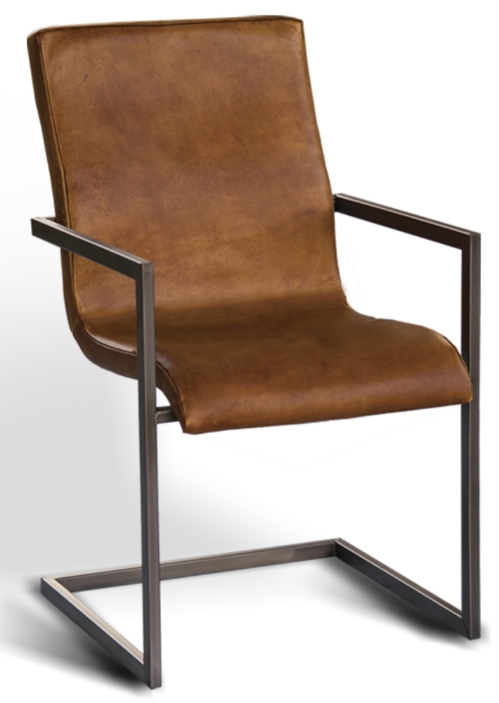 Ecomatrix Vintage Leather Straight Industrial Dining Chair Sold In Pairs
