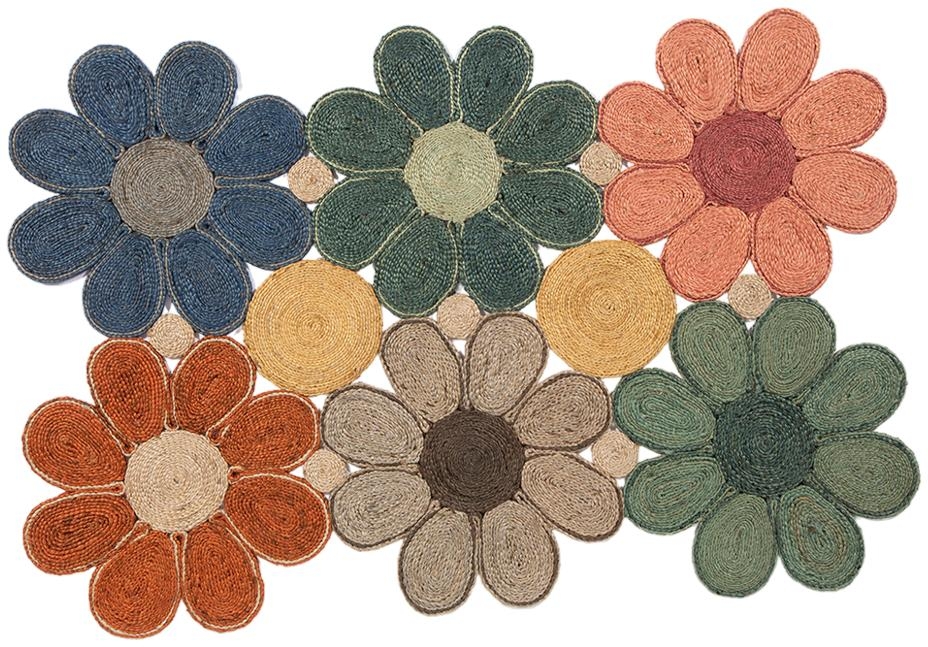 Spinningfields Multi Colour Jute Flower Rug 120cm X 170cm