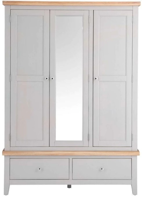 Aberdare Oak And Grey Painted 3 Door 1 Mirror 2 Drawer Combi Wardrobe