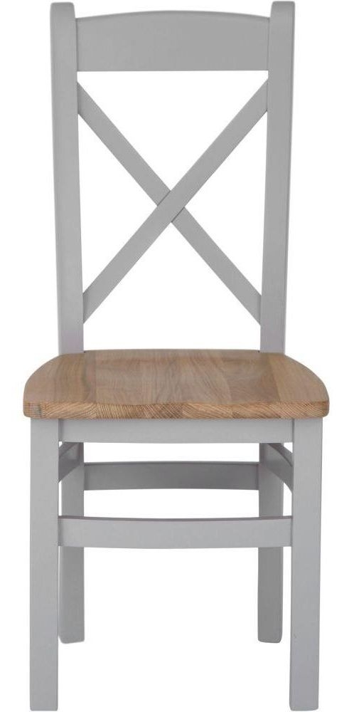 Aberdare Grey Painted Cross Back Dining Chair With Wooden Seat Sold In Pairs