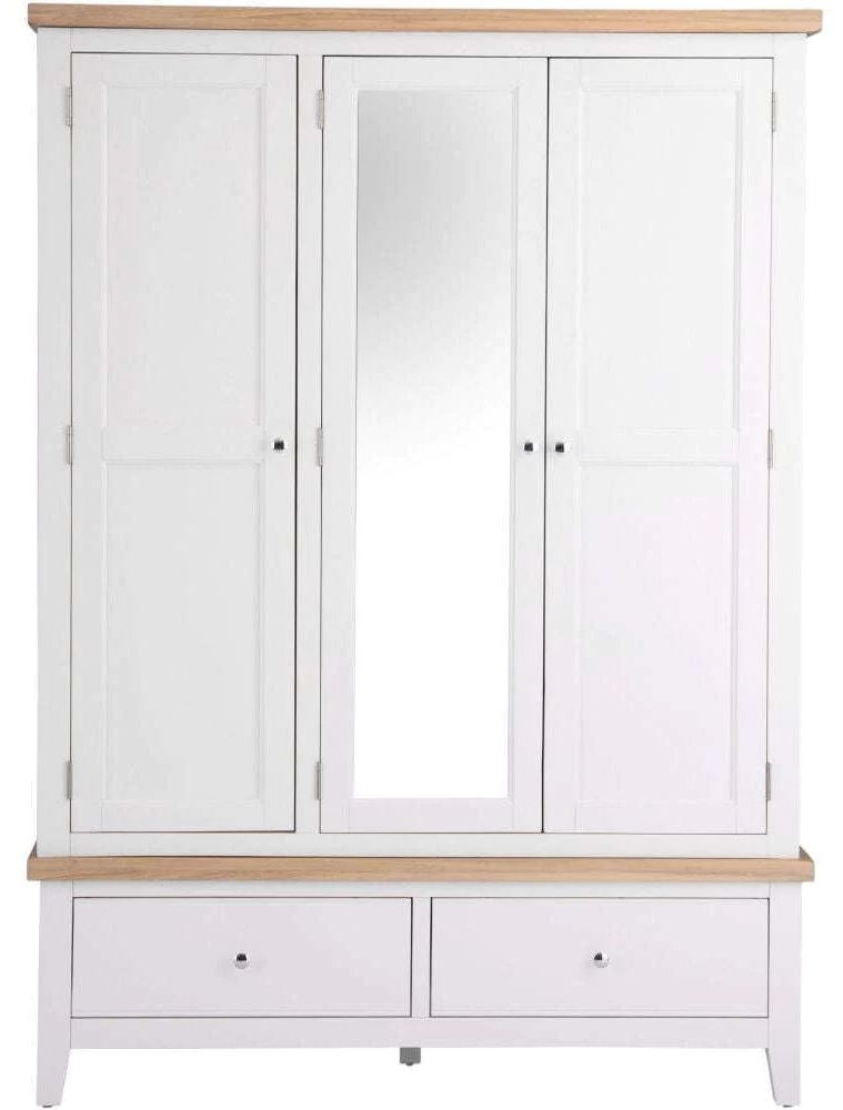 Aberdare Oak And White Painted 3 Door 1 Mirror 2 Drawer Combi Wardrobe