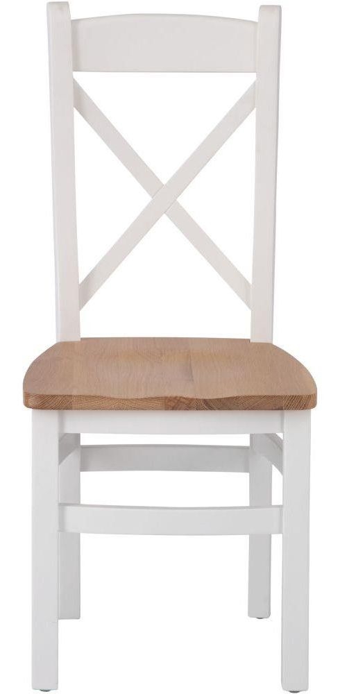 Aberdare White Painted Cross Back Dining Chair With Wooden Seat Sold In Pairs