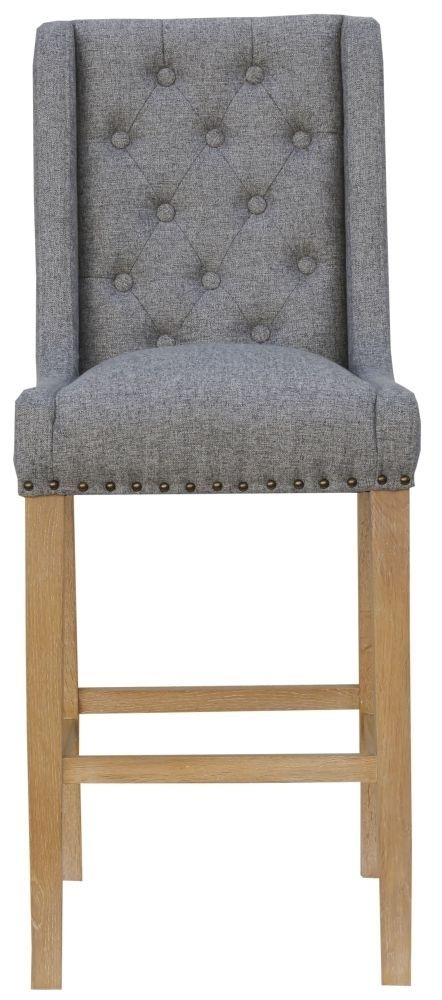 Light Grey Fabric Button Back Barstool Sold In Pairs