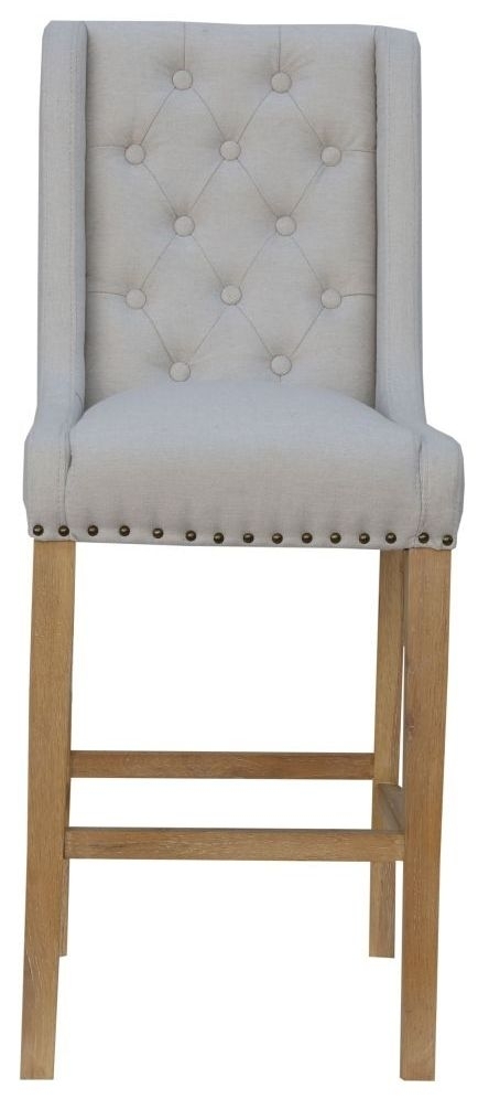 Natural Fabric Button Back Barstool Sold In Pairs