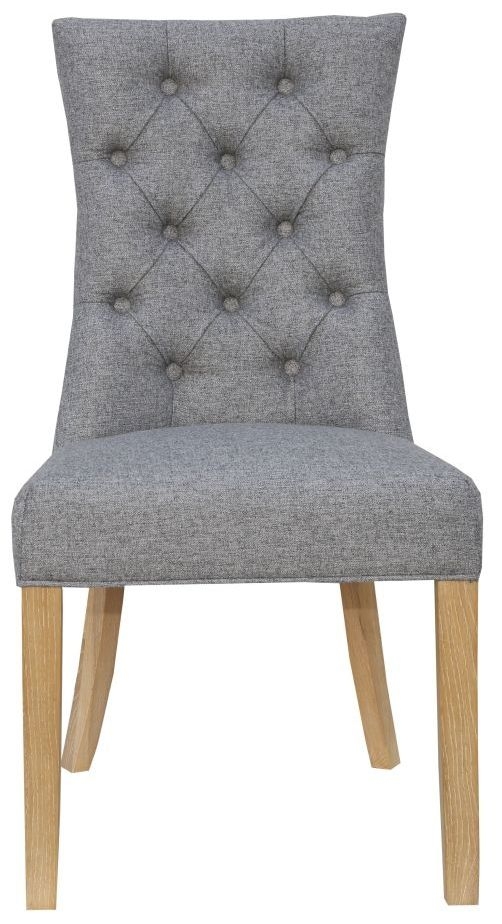 Light Grey Fabric Curved Button Back Dining Chair Sold In Pairs