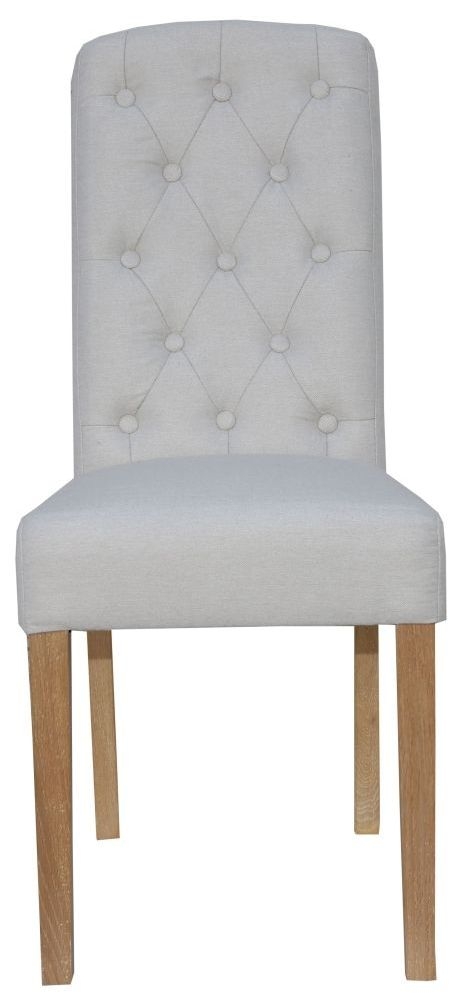 Natural Fabric Button Back Dining Chair Sold In Pairs