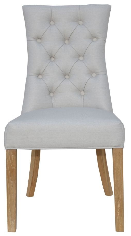 Natural Fabric Curved Button Back Dining Chair Sold In Pairs