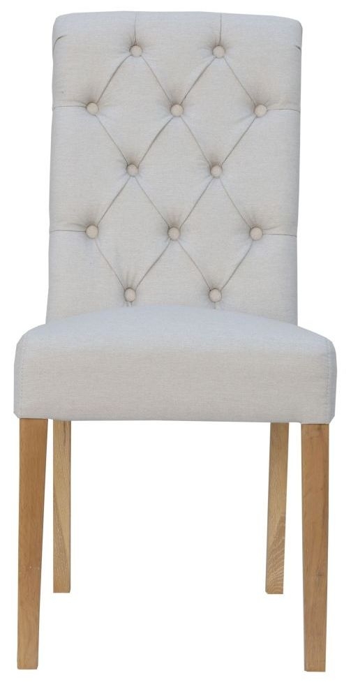 Natural Fabric Scroll Back Dining Chair Sold In Pairs