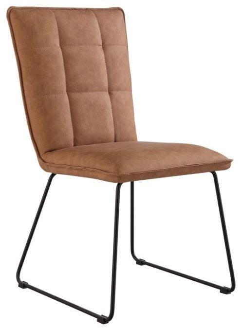 Panel Back Tan Faux Leather Dining Chair Sold In Pairs