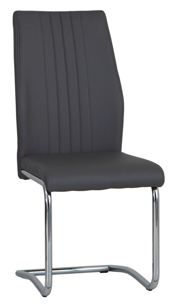 Dark Grey Faux Leather And Chrome Dining Chair Sold In Pairs