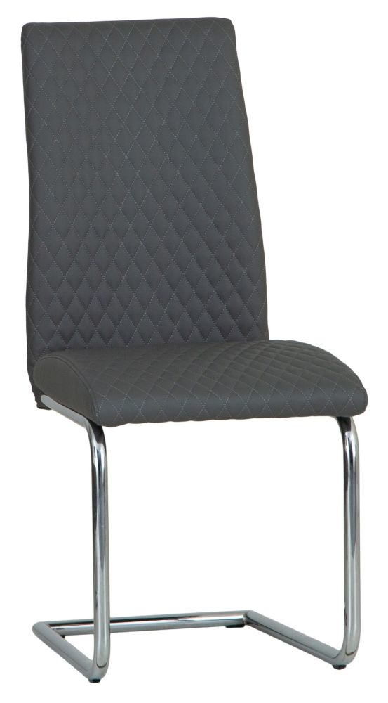 Diamond Stitch Dark Grey Faux Leather And Chrome Dining Chair Sold In Pairs