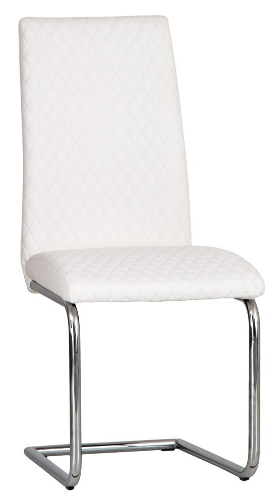 Diamond Stitch White Faux Leather And Chrome Dining Chair Sold In Pairs