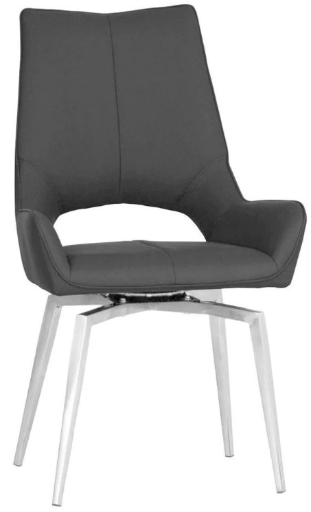 Dark Grey Faux Leather And Chrome Swivel Dining Chair Sold In Pairs