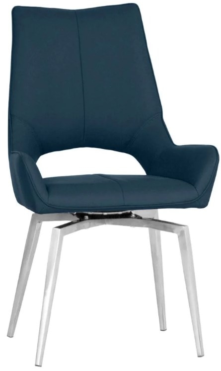 Blue Faux Leather And Chrome Swivel Dining Chair Sold In Pairs