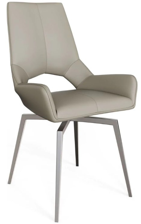 Taupe Faux Leather And Chrome Swivel Dining Chair Sold In Pairs