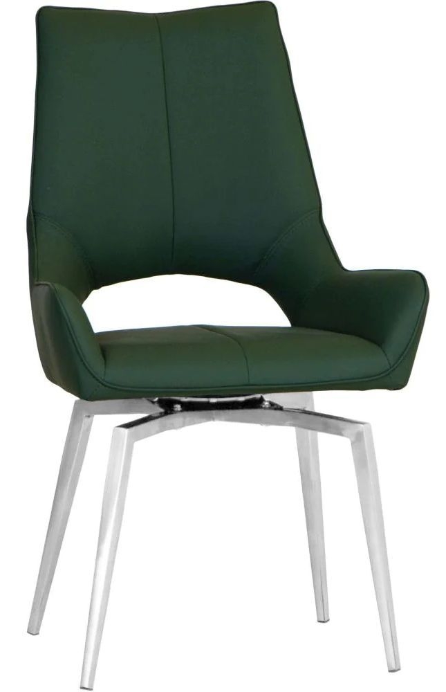 Green Faux Leather And Chrome Swivel Dining Chair Sold In Pairs