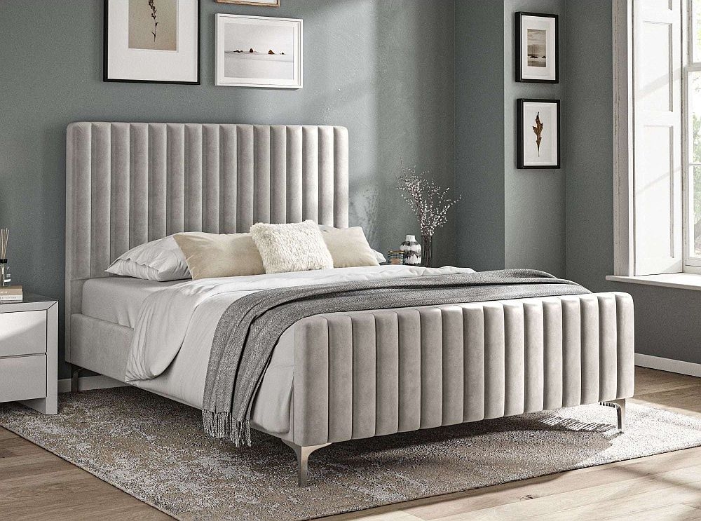 Silver Grey Velvet Fabric Bed CFS Furniture UK
