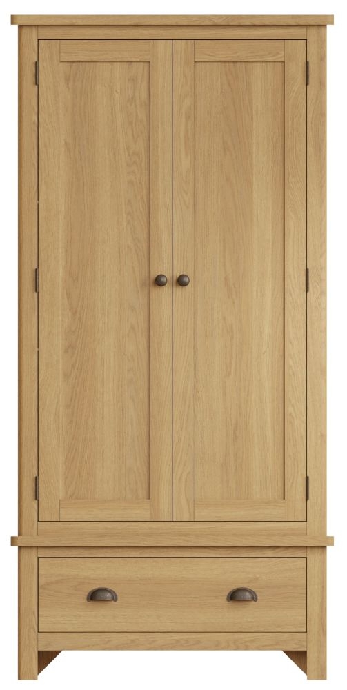 Hampton Rustic Oak 2 Door 1 Drawer Wardrobe