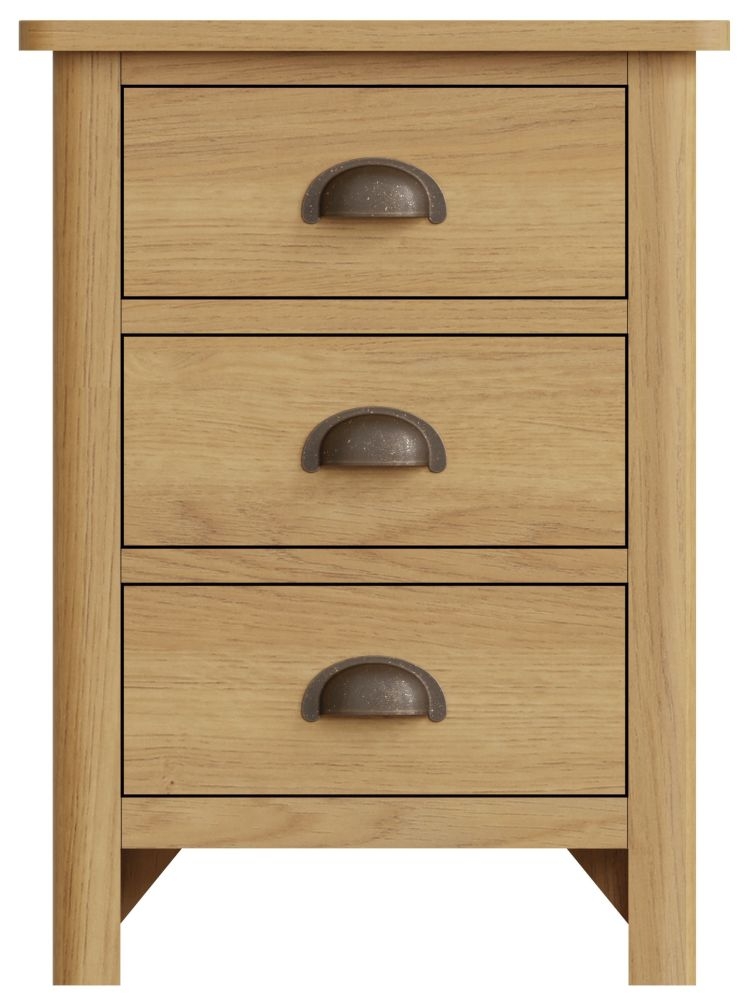 Hampton Rustic Oak 3 Drawer Bedside Cabinet