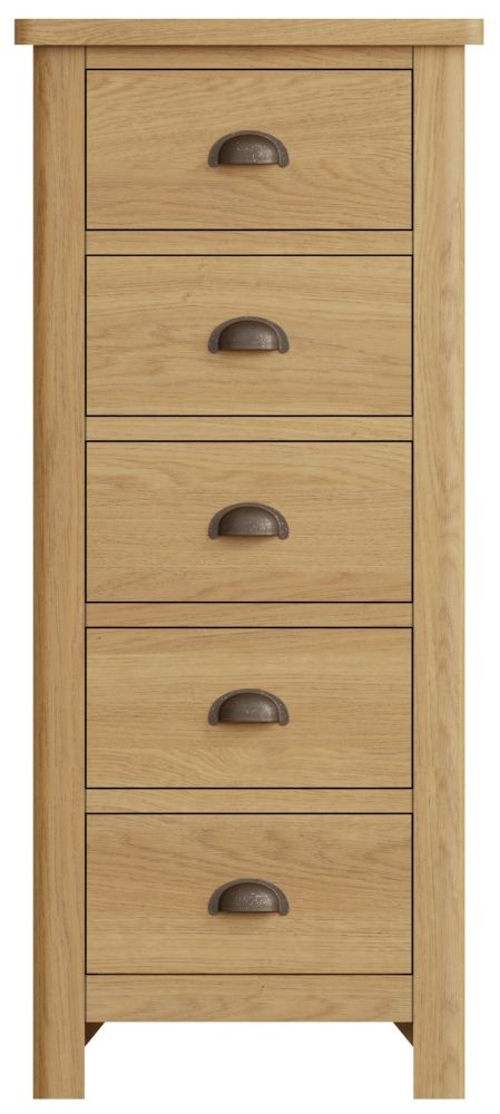 Hampton Rustic Oak 5 Drawer Tall Chest