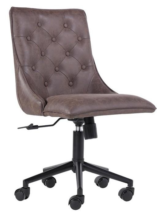 Button Back Brown Faux Leather Office Chair