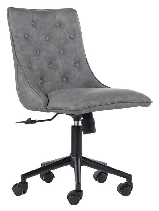 Button Back Grey Faux Leather Office Chair