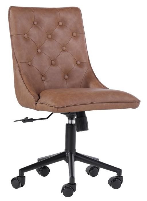 Button Back Tan Faux Leather Office Chair