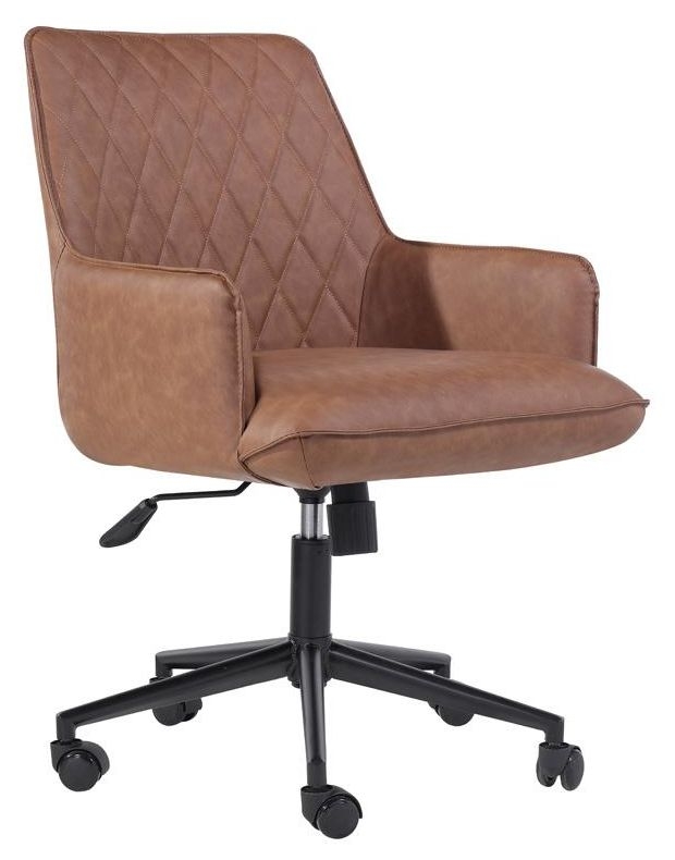 Diamond Stitch Tan Faux Leather Office Chair