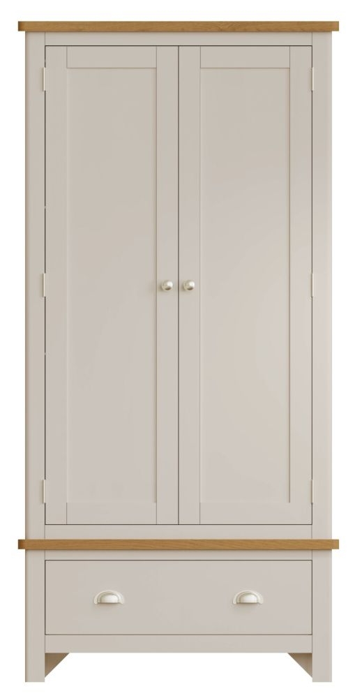 Portland Oak And Dove Grey Painted 2 Door 1 Drawer Wardrobe