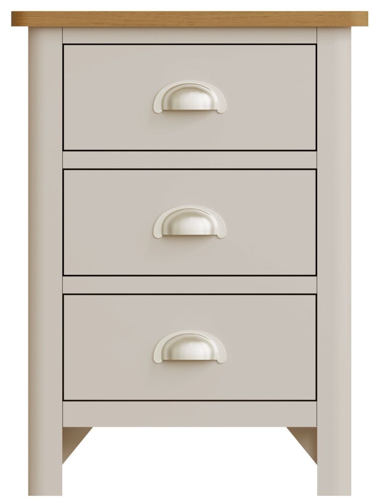 Portland Oak And Dove Grey Painted 3 Drawer Bedside Cabinet