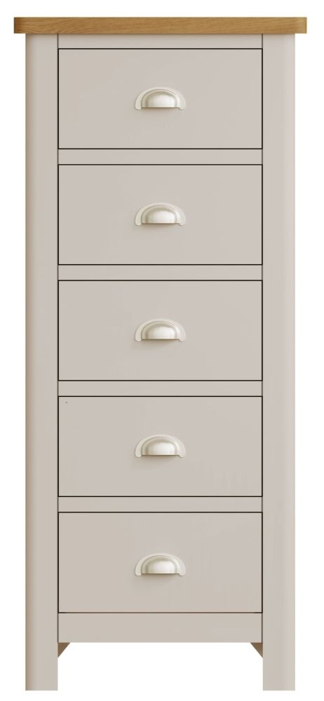 Portland Oak And Dove Grey Painted 5 Drawer Tall Chest