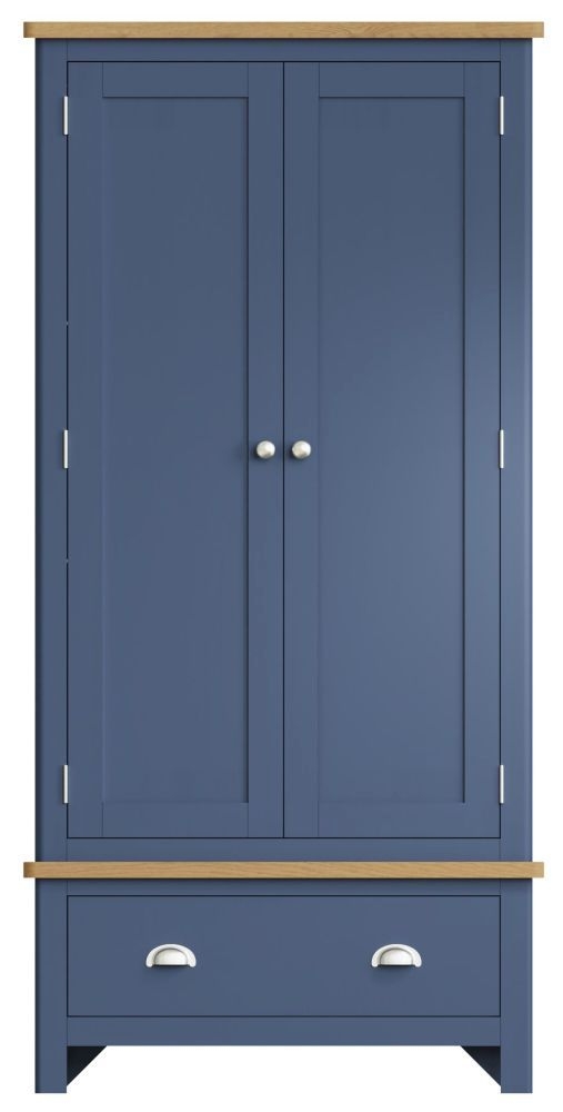 Portland Oak And Blue Painted 2 Door 1 Drawer Gents Wardrobe