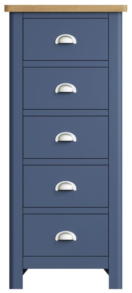 Portland Oak And Blue Painted 5 Drawer Narrow Chest