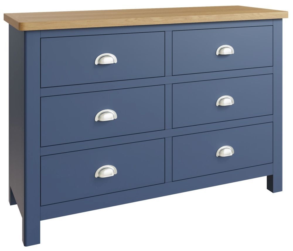 Portland Oak And Blue Painted 6 Drawer Chest