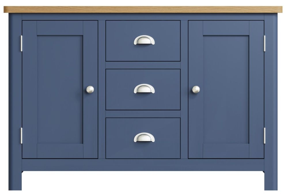 Portland Oak And Blue Painted 2 Door 3 Drawer Sideboard